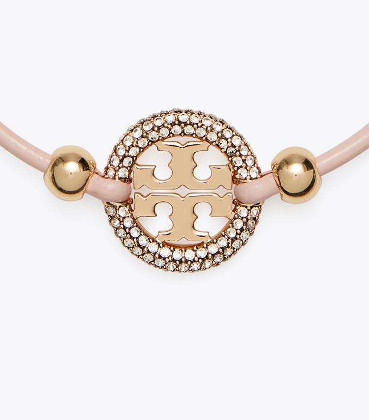 Tory Burch designer bracelets Icon Slider Bracelet in Tory Gold / Sparkle Pink / Crystal detail