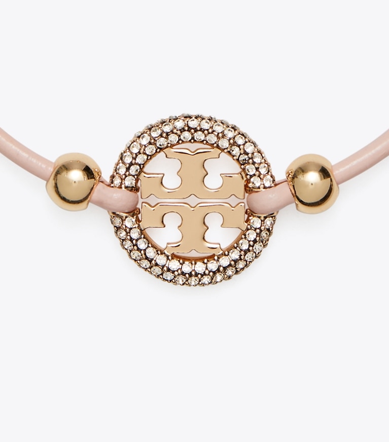 Tory Burch designer bracelets Icon Slider Bracelet in Tory Gold / Sparkle Pink / Crystal front