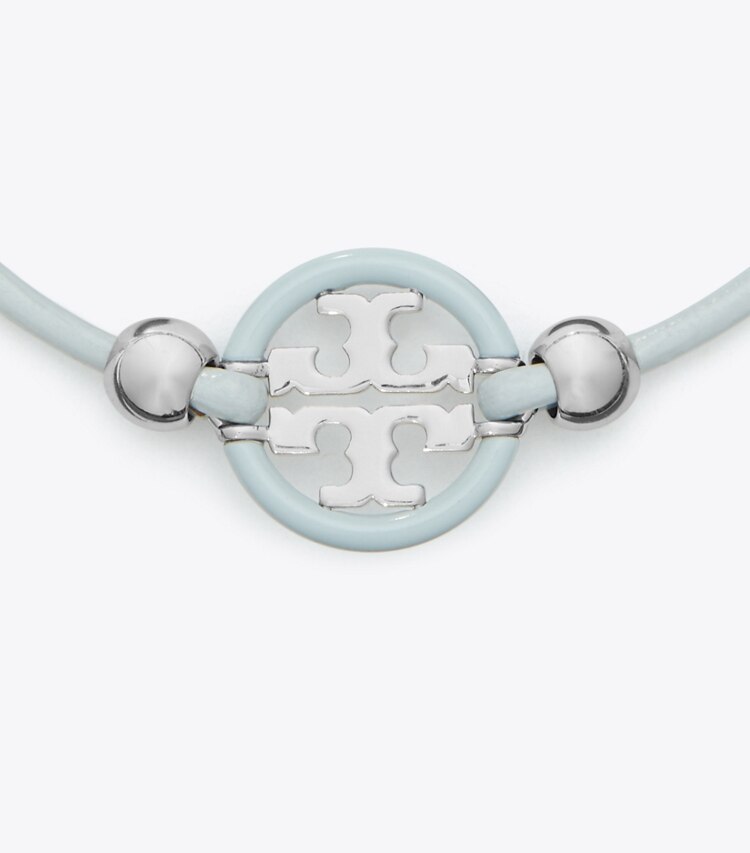 Tory Burch designer bracelets Icon Slider Bracelet in Tory Silver / Light Blue detail