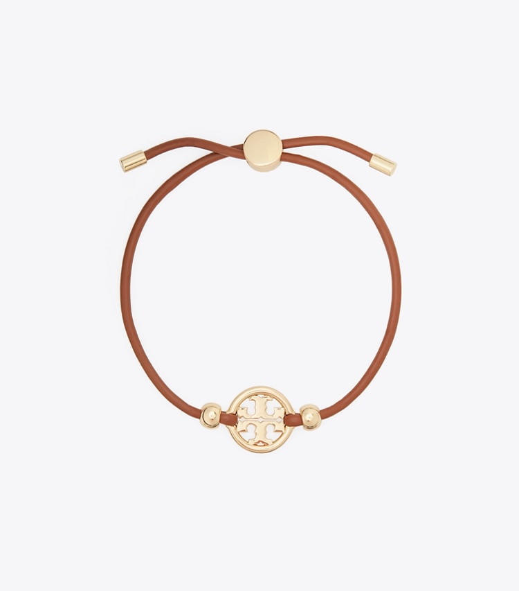 Tory Burch designer bracelets Icon Slider Bracelet in Tory Gold / Cuoio front