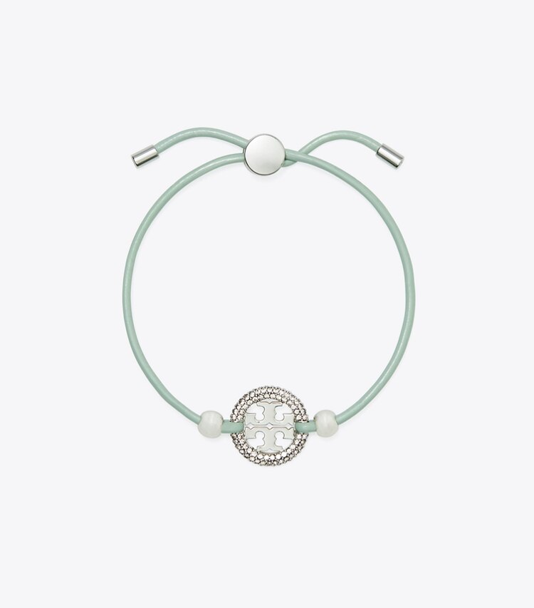 Tory Burch designer bracelets Icon Slider Bracelet in Tory Silver / Mint / Crystal front