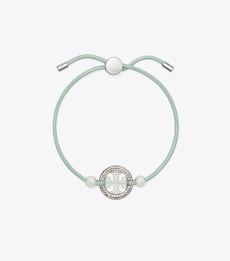 Tory Burch designer bracelets Icon Slider Bracelet in Tory Silver / Mint / Crystal front