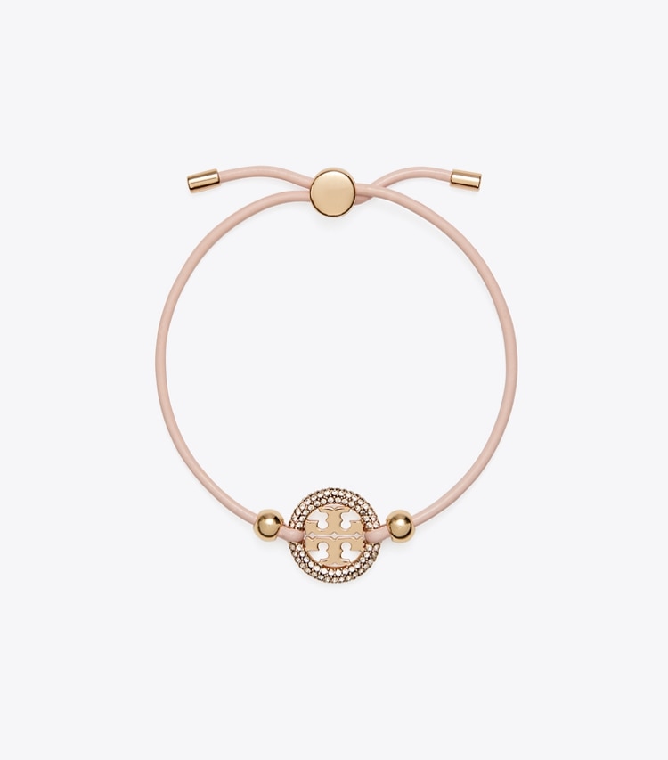 Tory Burch designer bracelets Icon Slider Bracelet in Tory Gold / Sparkle Pink / Crystal front