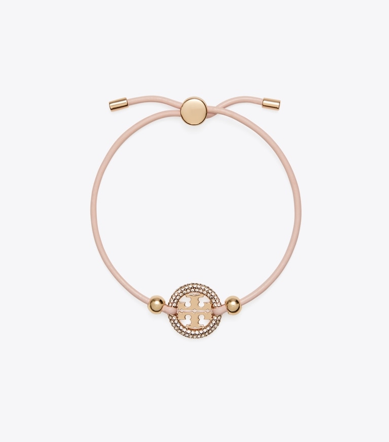 Tory Burch designer bracelets Icon Slider Bracelet in Tory Gold / Sparkle Pink / Crystal front