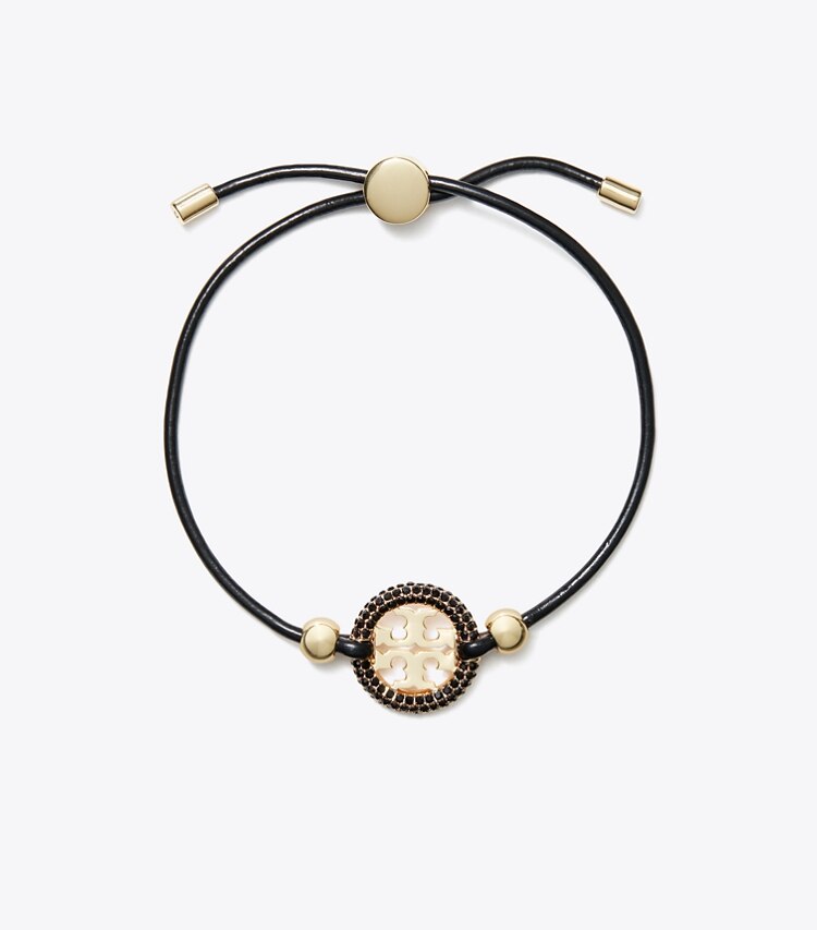 Tory Burch designer bracelets Icon Slider Bracelet in Tory Gold / BLACK / BLACK front