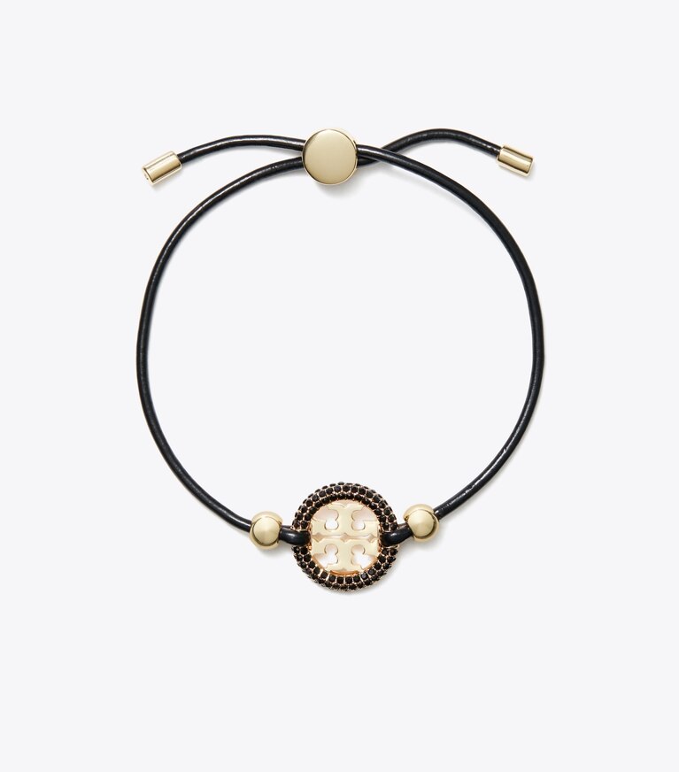 Tory Burch designer bracelets Icon Slider Bracelet in Tory Gold / BLACK / BLACK front