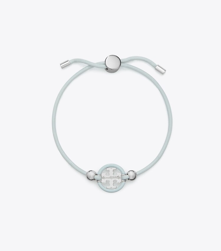 Tory Burch designer bracelets Icon Slider Bracelet in Tory Silver / Light Blue front