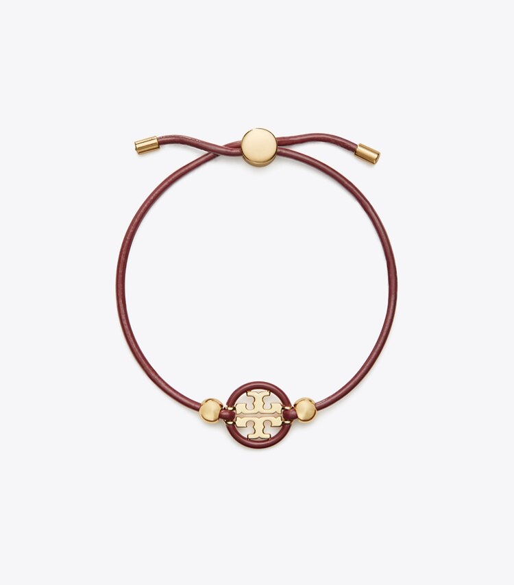 Tory Burch designer bracelets Icon Slider Bracelet in Tory Gold / Burgundy front