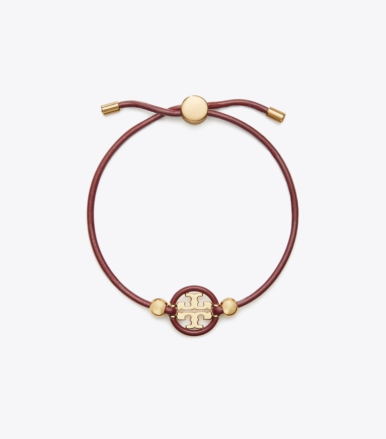 Tory Burch designer bracelets Icon Slider Bracelet in Tory Gold / Burgundy front