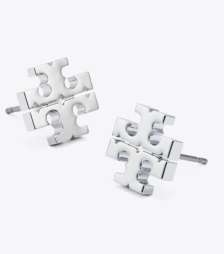 Tory Burch designer earrings Icon Stud Earrings in Tory Silver front