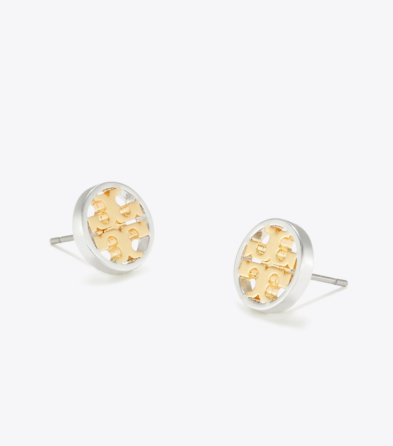Tory Burch designer earrings Icon Stud Earrings in Tory Gold/Tory Silver front