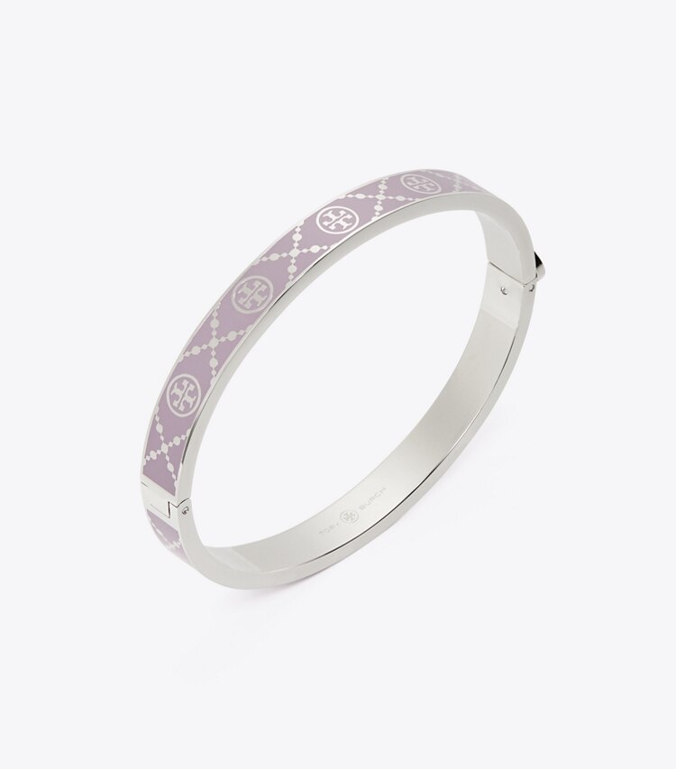 Tory Burch designer bracelets Icon T Monogram Hinge Bracelet in Platinum / Lilac detail