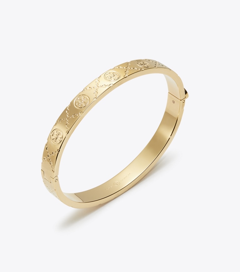 Tory Burch designer ブレスレット Tモノグラム ヒンジブレスレット in Tory Gold front