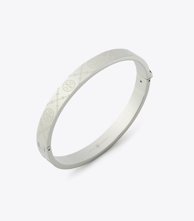 Tory Burch designer bracelets Icon T Monogram Hinge Bracelet in Tory Silver / Ivory detail