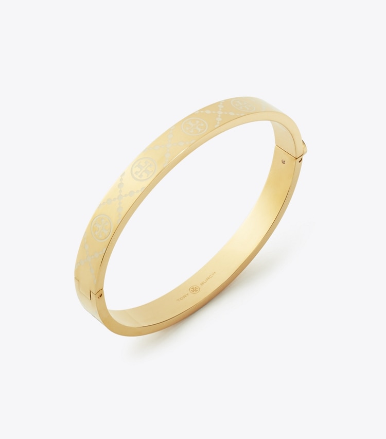 Tory Burch designer bracelets Icon T Monogram Hinge Bracelet in Tory Gold / New Ivory detail