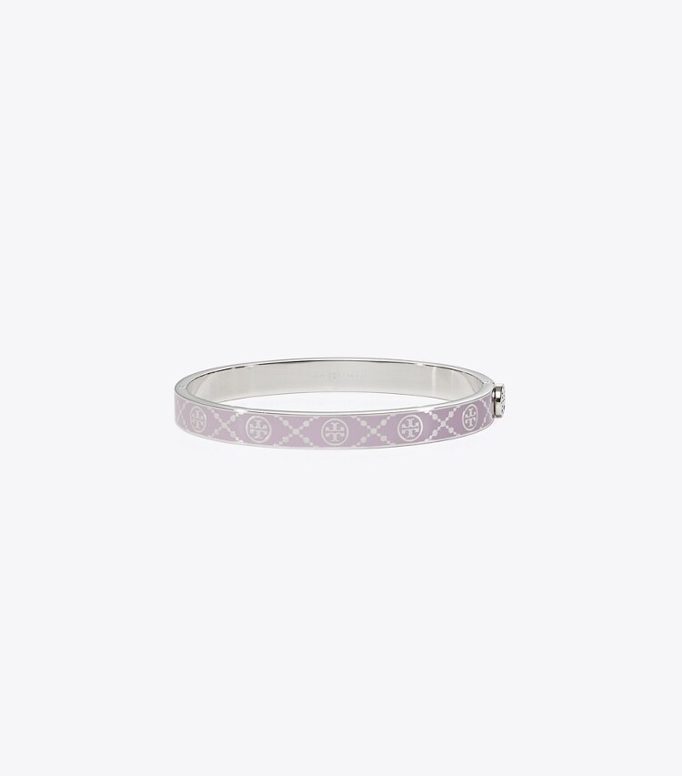 Tory Burch designer bracelets Icon T Monogram Hinge Bracelet in Platinum / Lilac front