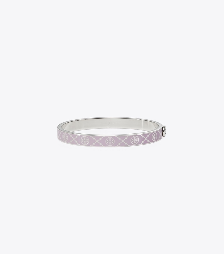 Tory Burch designer bracelets Icon T Monogram Hinge Bracelet in Platinum / Lilac front