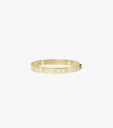 Tory Burch designer ブレスレット Tモノグラム ヒンジブレスレット in Tory Gold / New Ivory front