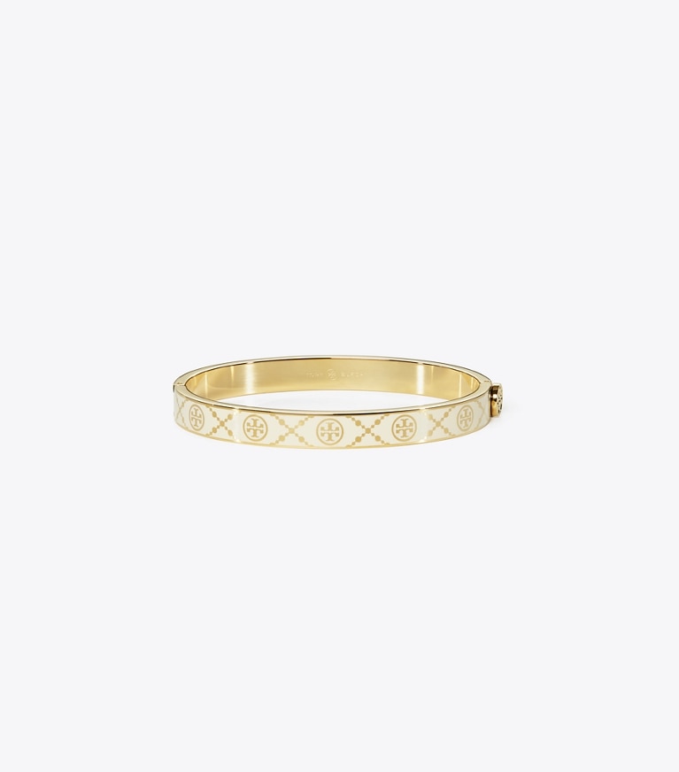 Tory Burch designer ブレスレット Tモノグラム ヒンジブレスレット in Tory Gold / New Ivory front