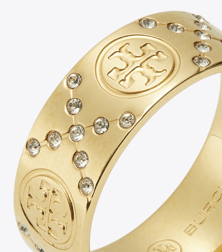 Tory Burch designer rings Icon T Monogram Pavé Ring in Tory Gold / Crystal detail