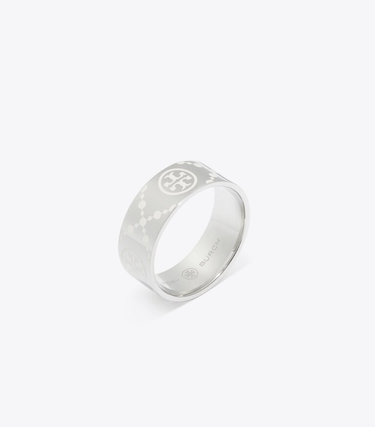 Tory Burch designer ringe Icon T Monogram Ring in Tory Silver / Ivory angle