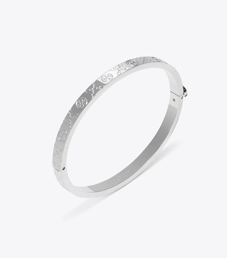 Tory Burch designer ブレスレット アイコン Tモノグラム 5mm ヒンジブレスレット in Tory Silver ディテール