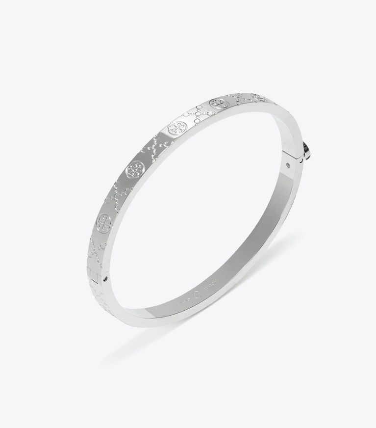 Tory Burch designer ブレスレット アイコン Tモノグラム 5mm ヒンジブレスレット in Tory Silver front