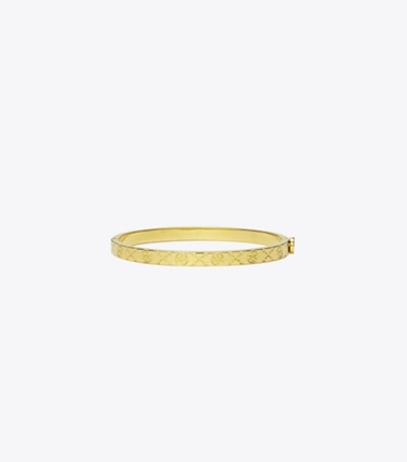 Tory Burch designer ブレスレット Tモノグラム 5mm ヒンジブレスレット in Tory Gold front