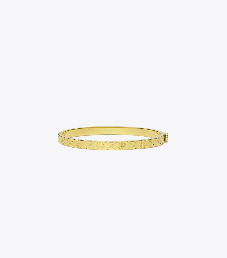 Tory Burch designer ブレスレット Tモノグラム 5mm ヒンジブレスレット in Tory Gold front
