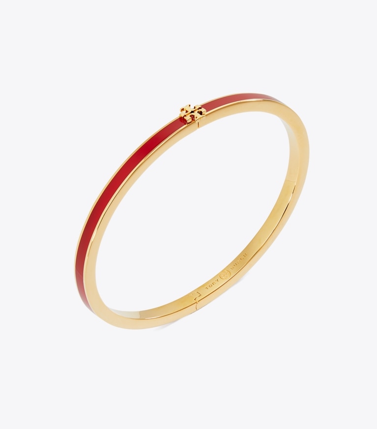 Tory Burch designer bracelets Icon Thin Enamel Bracelet in Tory Gold / Red front
