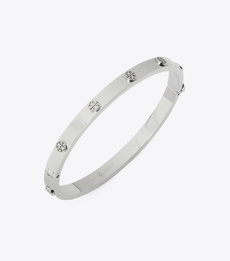 Tory Burch designer ブレスレット ミラー スタッズ ヒンジ ブレスレット in Tory Silver front