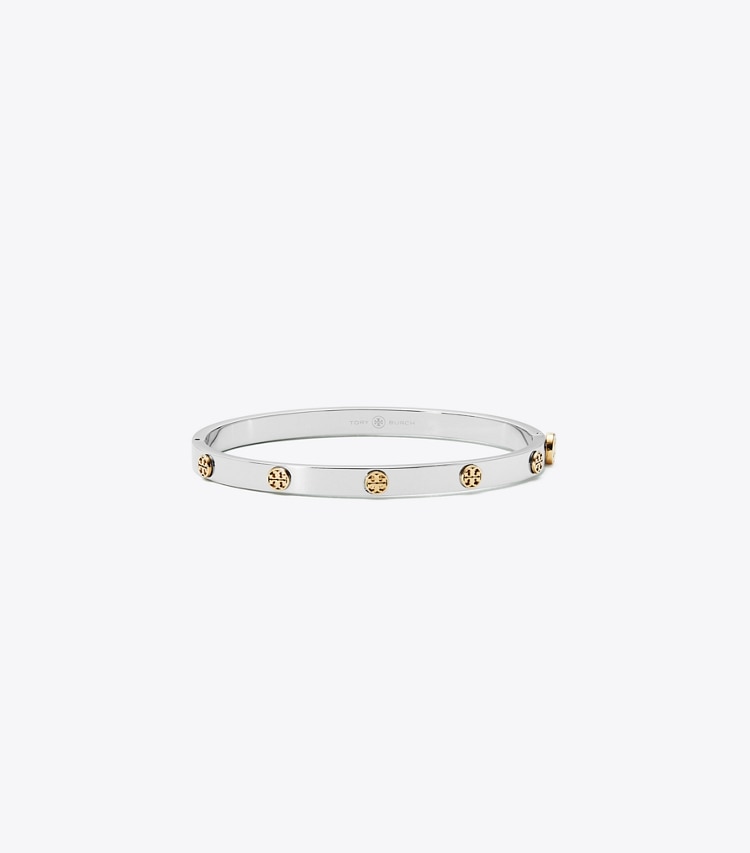 Tory Burch designer bracelets Icon Thin Hinge Bracelet in Tory Silver / Tory Gold front
