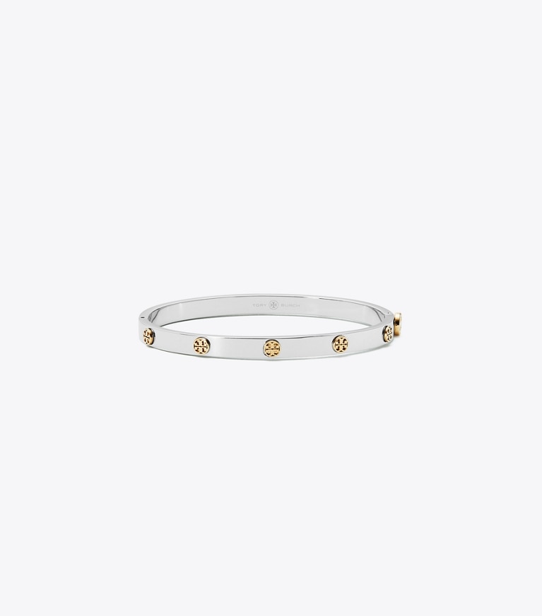 Tory Burch designer bracelets Icon Thin Hinge Bracelet in Tory Silver / Tory Gold front