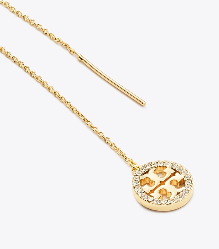 Tory Burch designer ohrringe Icon Threader-Ohrringe mit Pavé in Tory Gold / Crystal front
