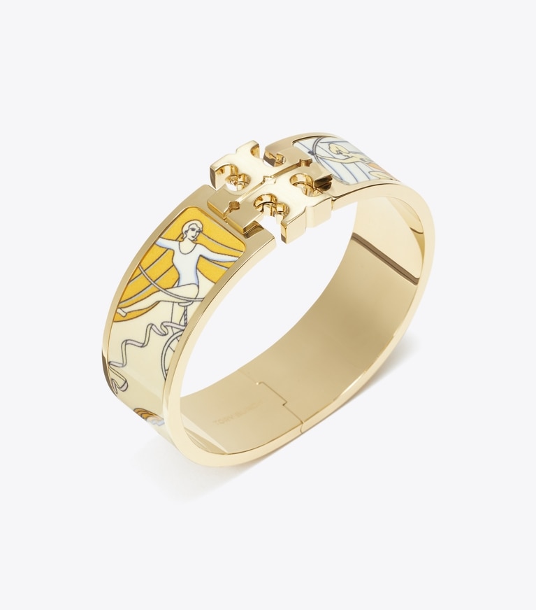 Tory Burch designer bracelets Icon Wide Bracelet in Tory Gold / Acrobats Pink front