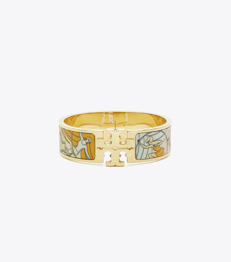 Tory Burch designer bracelets Icon Wide Bracelet in Tory Gold / Acrobats Pink front