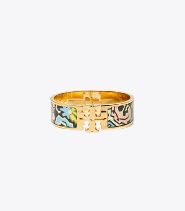 Tory Burch designer ブレスレット アイコン エナメル ワイドバングル in Tory Gold / Dream Paisley front