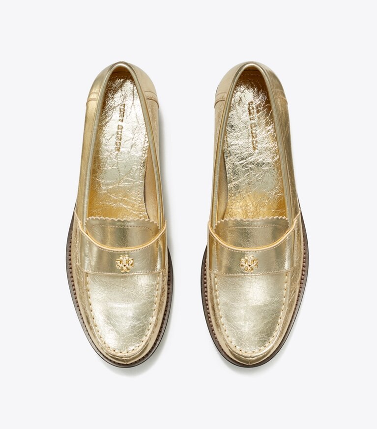 Tory Burch designer mocassini Il mocassino classico in SPARK GOLD / PLATINO angle