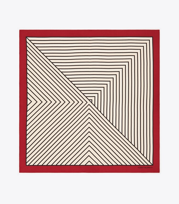 Tory Burch designer scarves Illusion Stripe Silk Neckerchief in Illusion Stripe Cream overhead