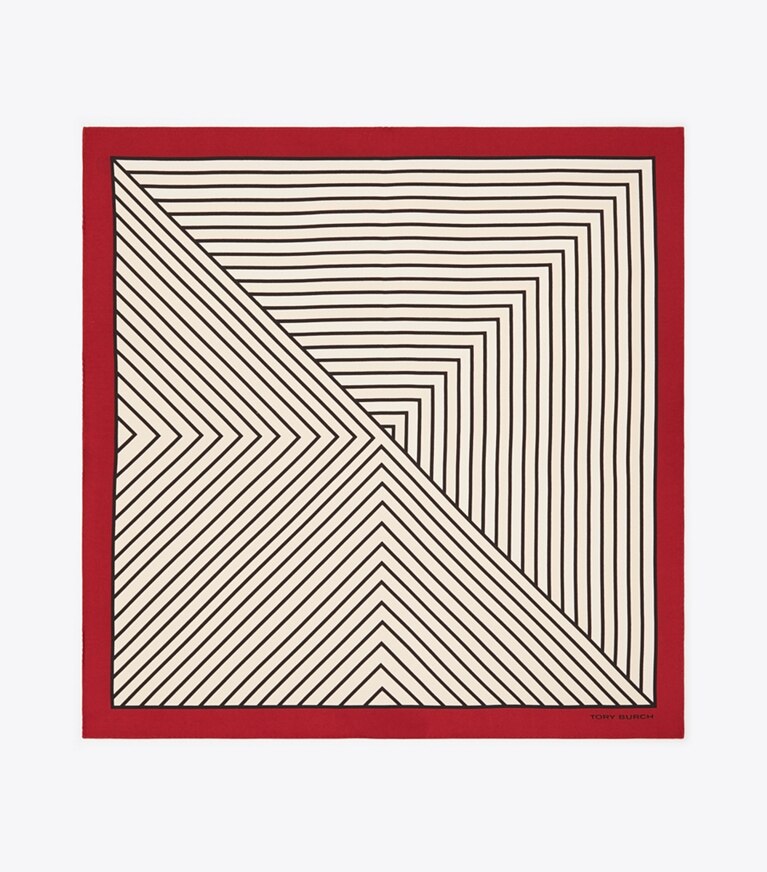 Tory Burch designer scarves Illusion Stripe Silk Neckerchief in Illusion Stripe Cream overhead