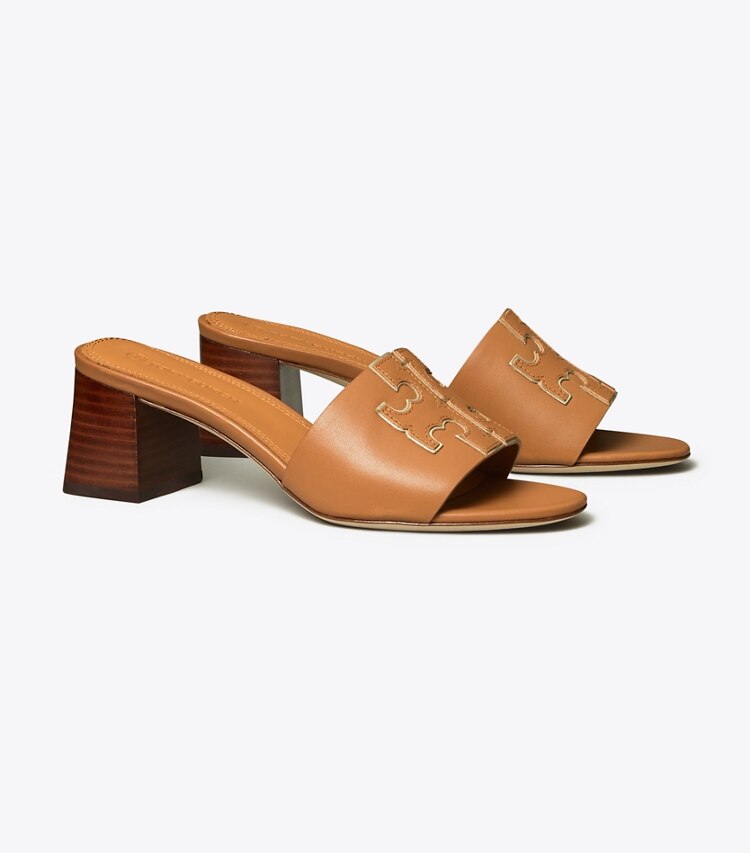 Tory Burch designer sandals Ines 55mm Slide - C in Tan/Spark Gold angle