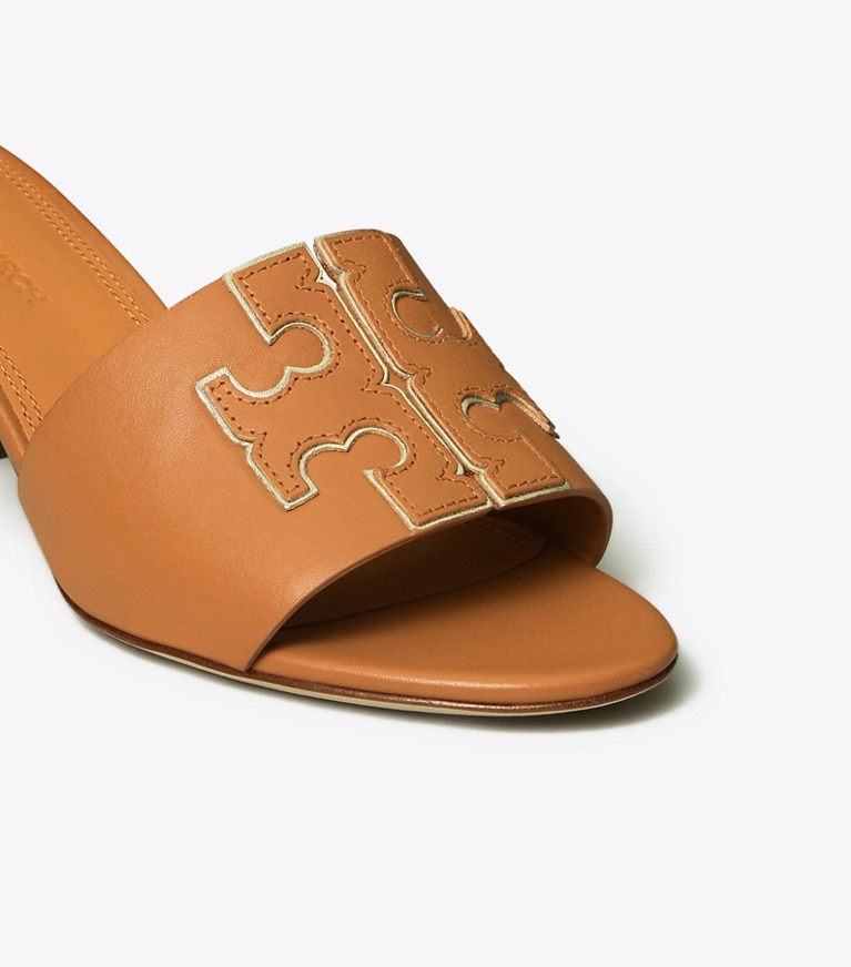 Tory Burch designer sandals Ines 55mm Slide - C in Tan/Spark Gold angle