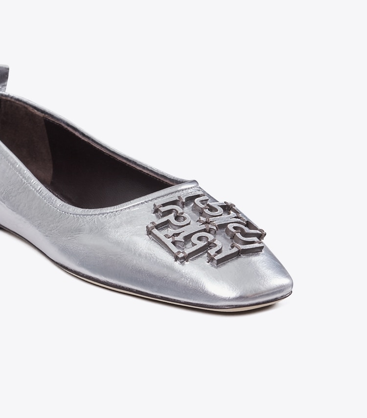 Tory Burch designer flats Ines Ballet in Silver detail