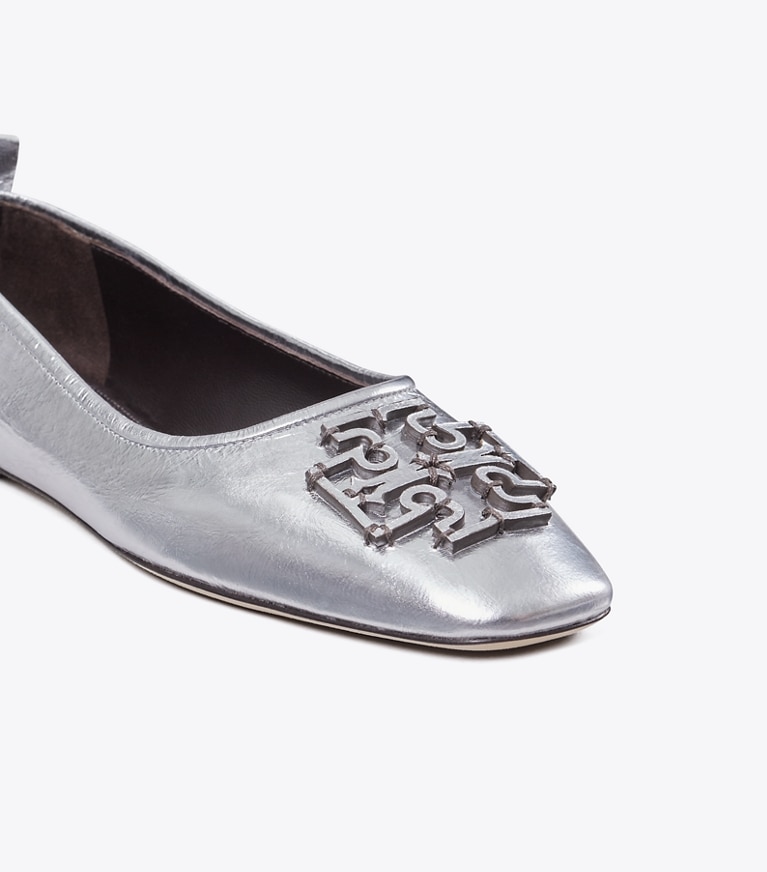 Tory Burch designer flats Ines Ballet in Silver detail