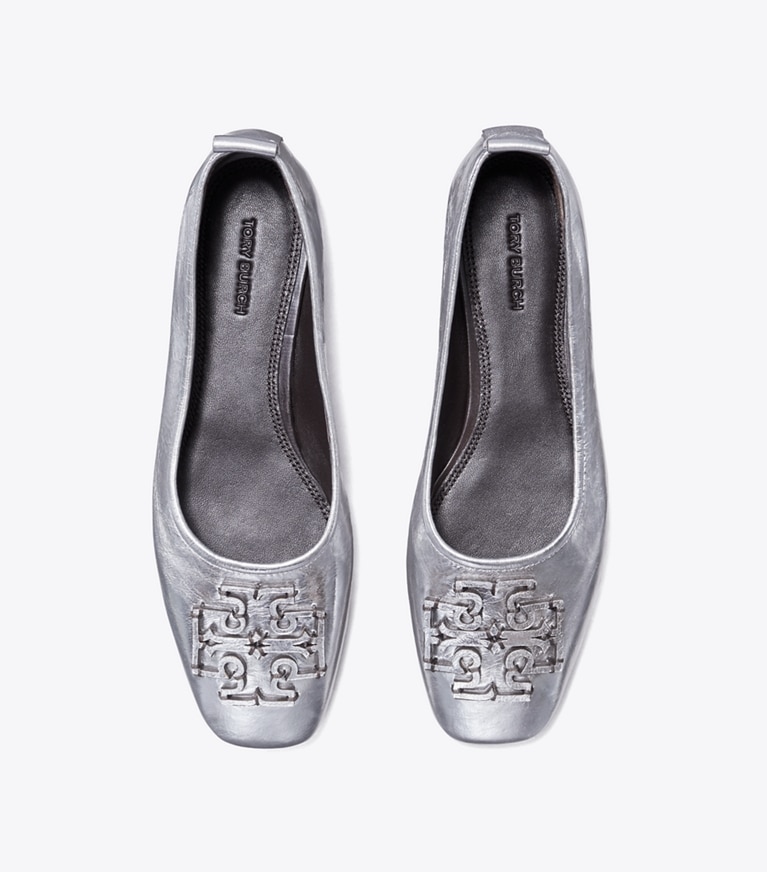 Tory Burch designer flats Ines Ballet in Silver overhead