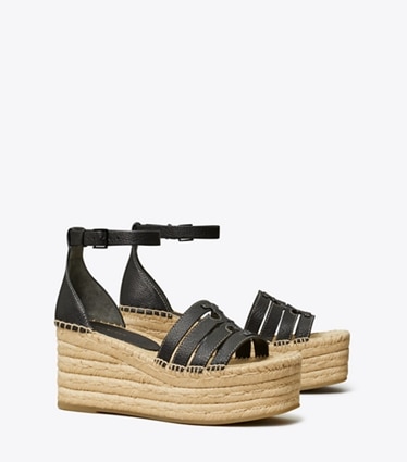 Tory Burch designer espadrilles Ines Espadrille Wedge Sandal in PERFECT BLACK angle