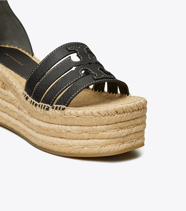 Tory Burch designer espadrilles Ines Espadrille Wedge Sandal in PERFECT BLACK angle