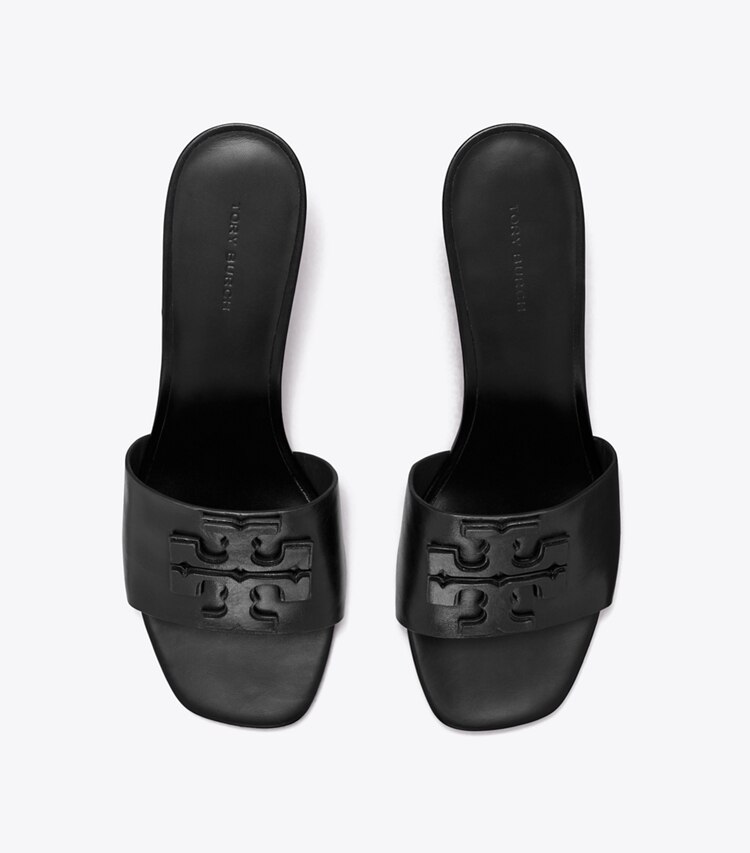 Tory Burch designer sandals Ines Heeled Mule, Wide in PERFECT BLACK overhead