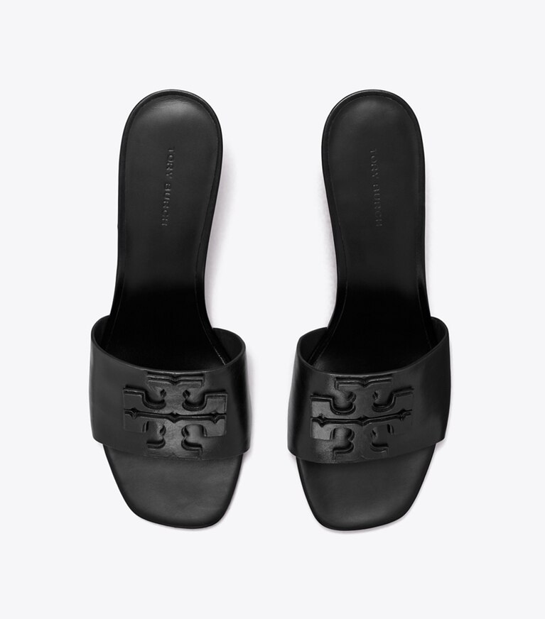 Tory Burch designer sandals Ines Heeled Mule, Wide in PERFECT BLACK overhead