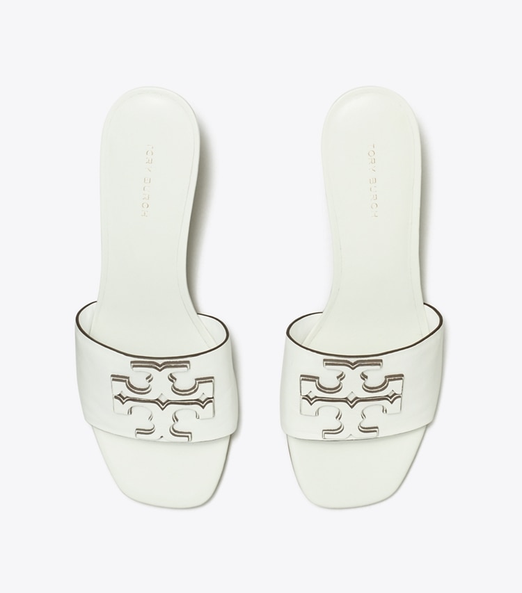 Tory Burch designer sandals Ines Heeled Mule, Wide in GARDENIA overhead